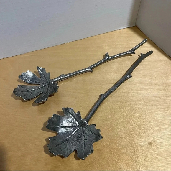 Other - Vintage Leaf Branch Design Silver Color Spoon Fork Salad Server Pewter